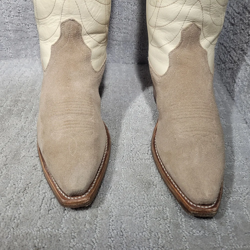 Tecovas Cream and Taupe Suede Western Rain Boots